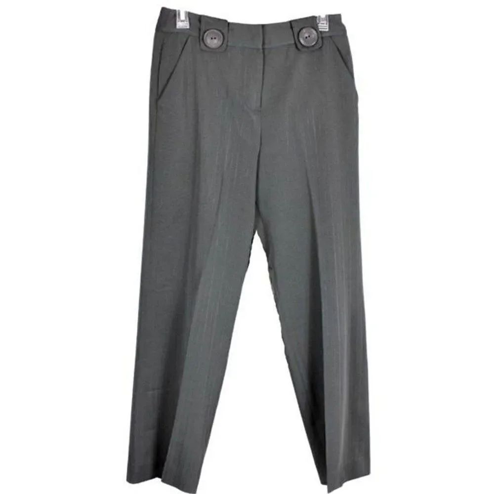 Trousers High Waist Pants Stretch Pinstripe Pockets Gray Women's Size 8 Petite